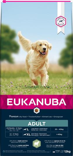 EUKANUBA Adult Large Breed Lam & Ris. Hundefoder til voksne hunde over 25 kg. 12 kg